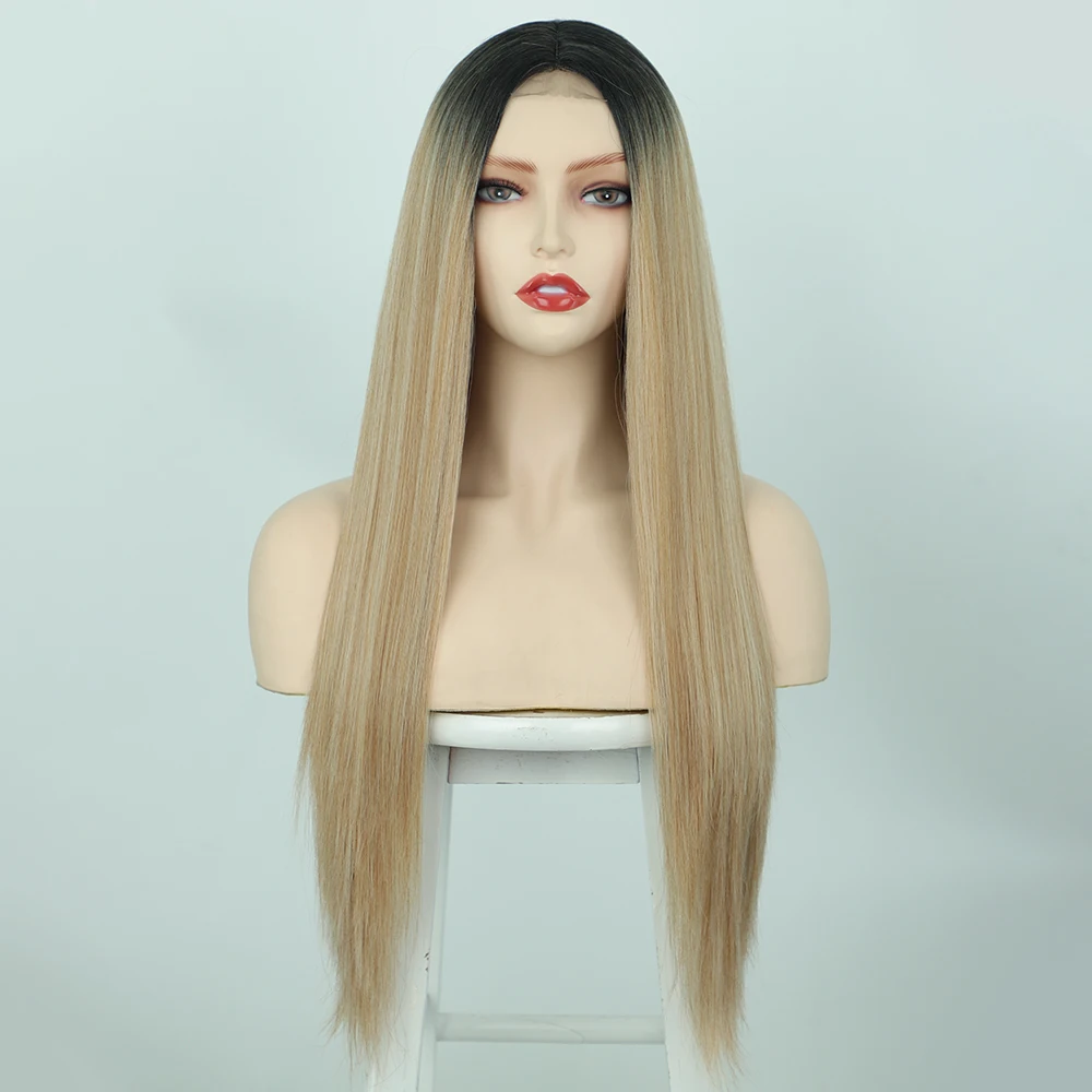 Dark Root Party Hair Wig for Women 28inch Synthetic Wigs Silky Long Straight Wig  Heat Resistant Fiber