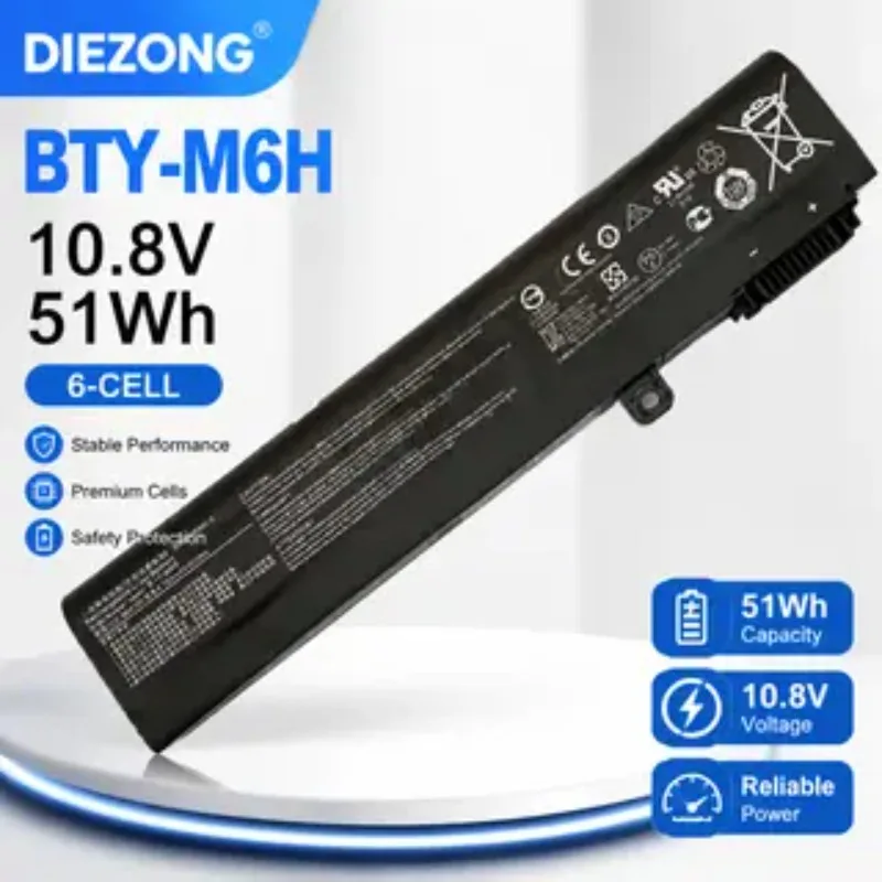 Fast Charging In Stock BTY-M6H Laptop Battery for MSI MSI BTY-M6H GL62M GL62M GL62VR GL72VR G E70  4400mAh  10.8V New  51Wh
