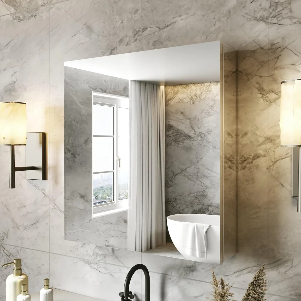 

Aluminum Framed 24x26 Medicine Cabinet with Mirrored Sides, Suitable for Surface or Recessed Installation