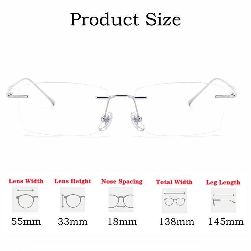 YIMARUILI Fashion Business Ultra-light Pure Titanium Eyewear Women Retro Square Optical Prescription Rimless Glasses Frame Men