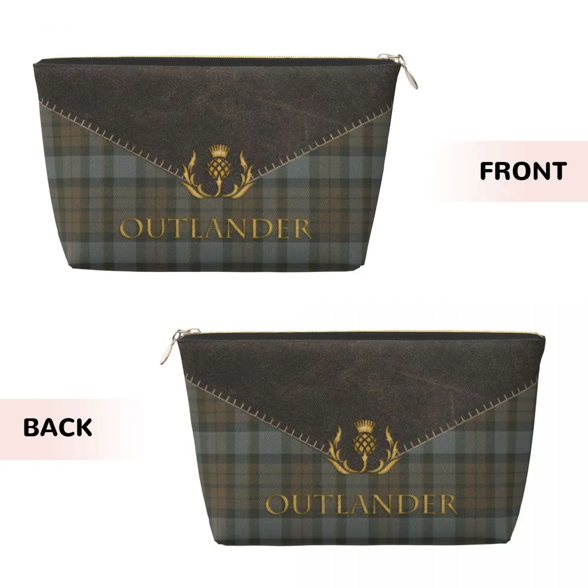 Custom Leather And Tartan Outlander Pattern Toiletry Bag for Women Cosmetic Makeup Organizer Ladies Beauty Storage Dopp Kit Case