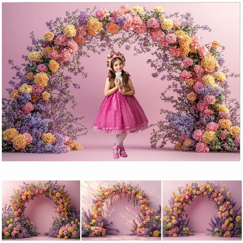 

Photography Background Spring Floral Arch Pink Wall Decor Cake Smash Kids Birthday Adult Wedding Portrait Photo Backdrop Studio