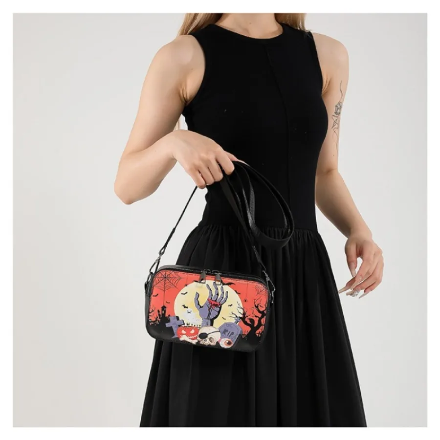 

Модная нишевая европейская и американская сумка через плечо с принтом Хэллоуина, персонализированная женская сумка, маленькие квадратные сумки с диагональным крестом