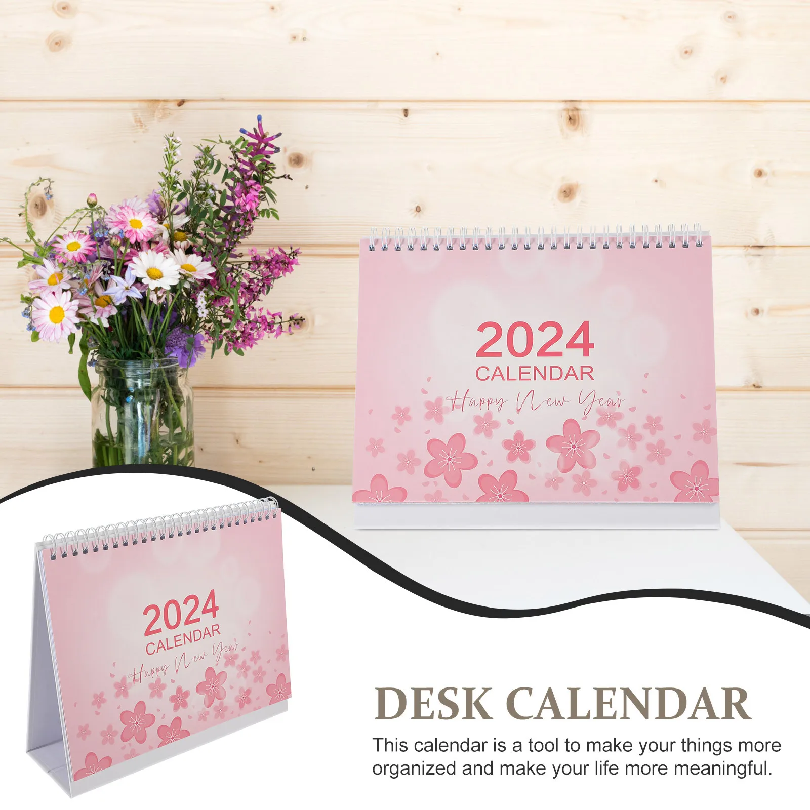 Blumen-Tischkalender 2024, Monatsplaner, Büro, stehend, großer Desktop-Kalender mit To-Do-Liste und Event-Notizen, elegantes Schreiben