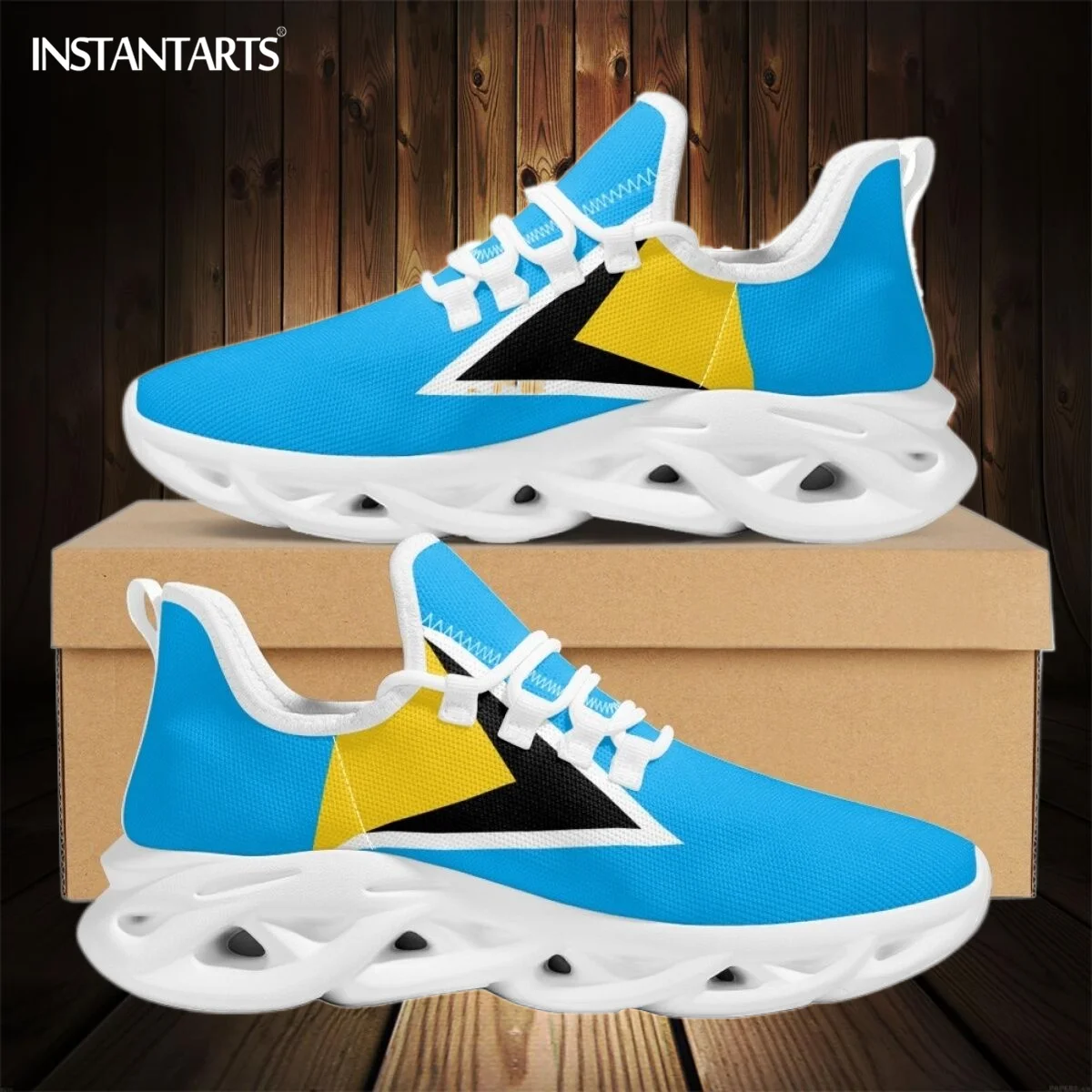 INSTANTARTS 2023 Light Non-Slip Running Shoes Saint Luxia Flag Printed Ladies Mesh Snekaers Casual Cushion Vulcanize Shoes Flats