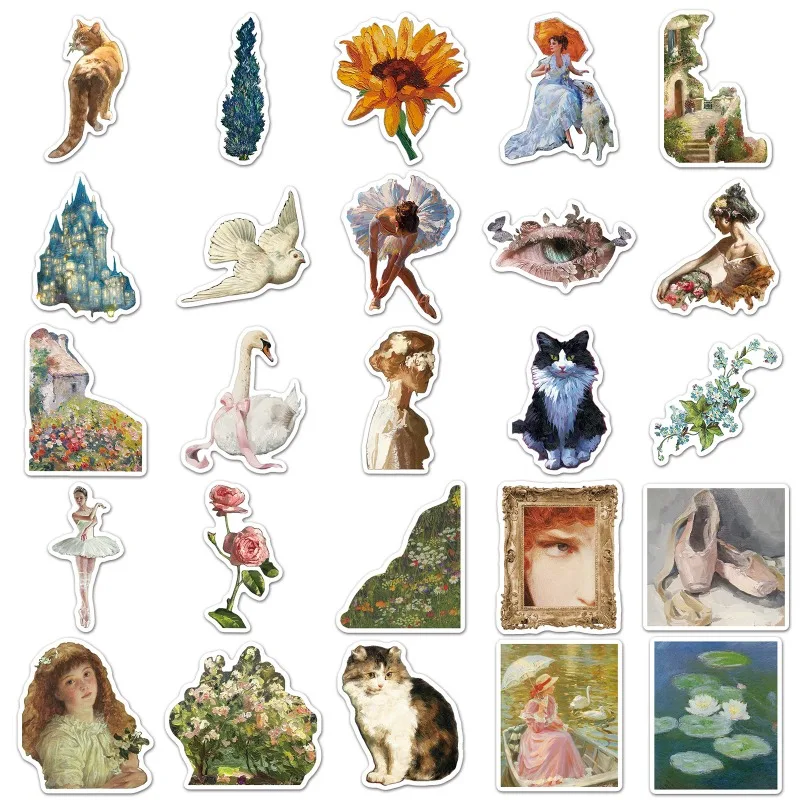 สติกเกอร์ตกแต่งลายกราฟฟิตี้สร้างสรรค์สไตล์ภาพวาดสีน้ำมันย้อนยุคลายการ์ตูน 50 ชิ้น