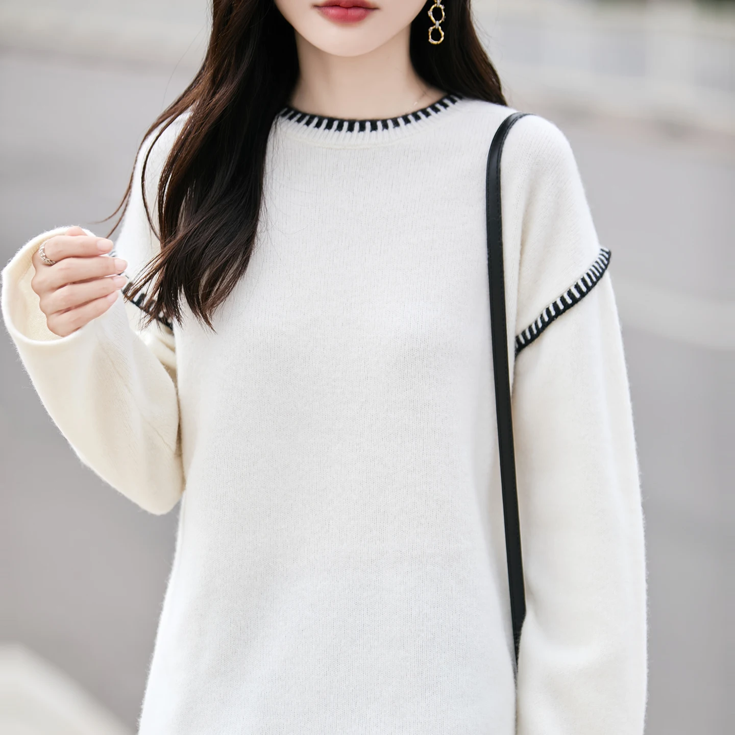 

Choice Women's Wool O-Neck Sweater Pullovers Thick Autumn Winter 100% Merino Wool Knitwear Dropping Sleeve Basic Casual Tops
