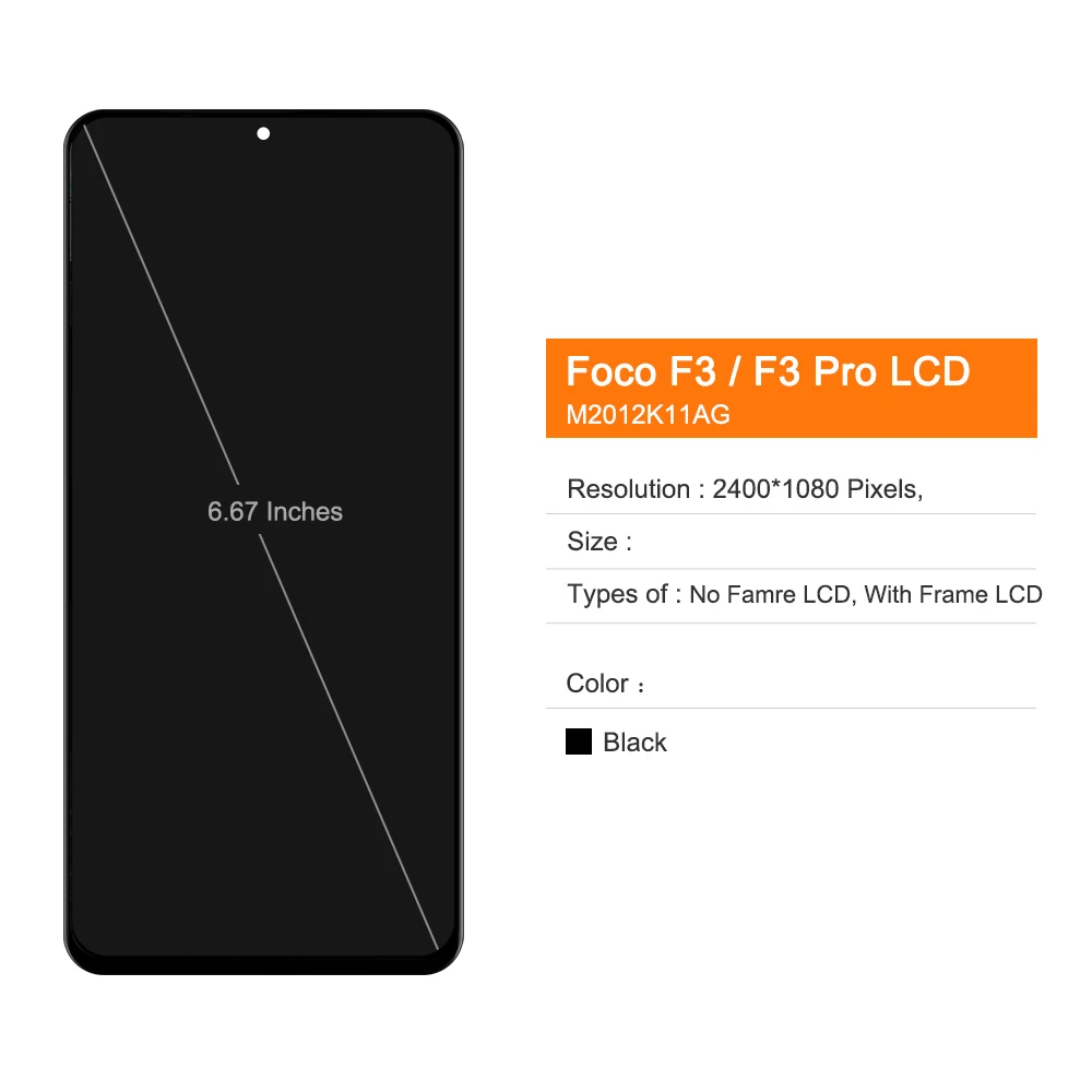 Poco F3 Display Screen Replacement, for Xiaomi Poco F3 M2012K11AG Lcd Display Digital Touch Screen with Frame for Poco F3 Pro