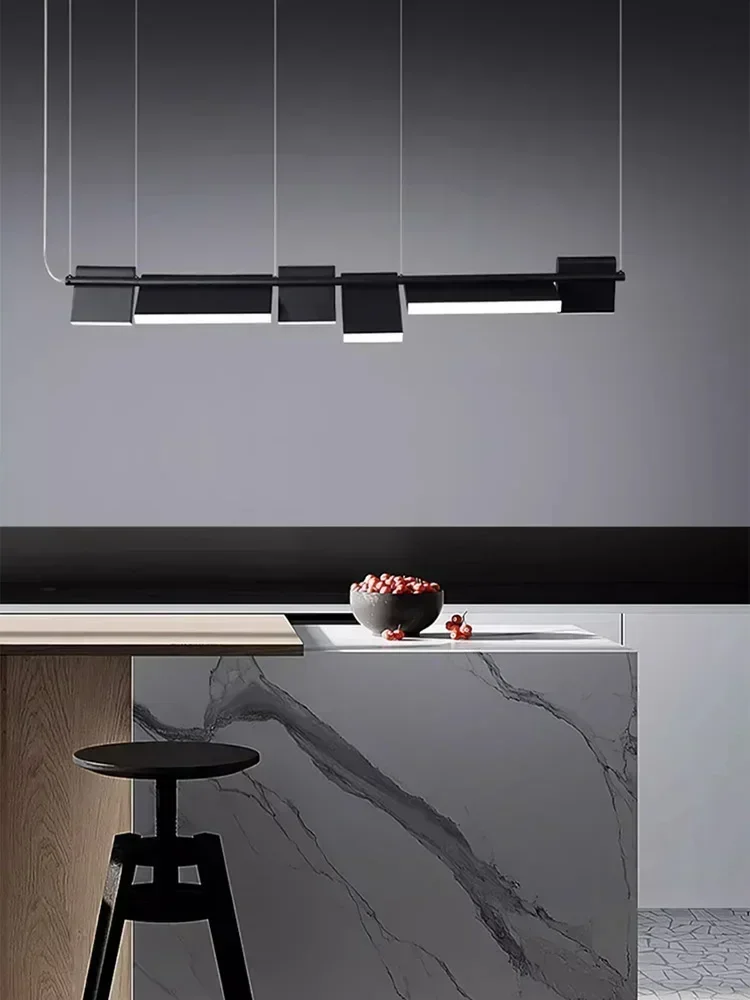 Nordic Rotatable Long Strip LED Chandeliers Minimalist Office Showroom Novelty Art Lamp Lighting Dining Room Bar Hanging Lamps