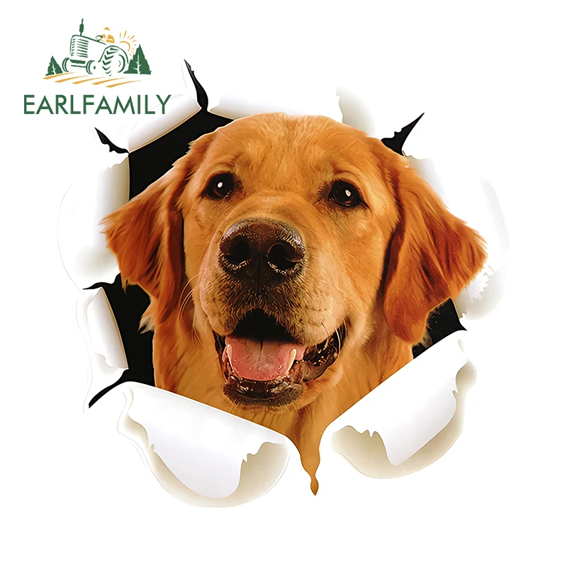 EARLFAMILY Tear Design Golden Retriever Peeking Car Stickers Lovely Puppy Rearview Mirror Decals Suitable For Smooth Surfaces