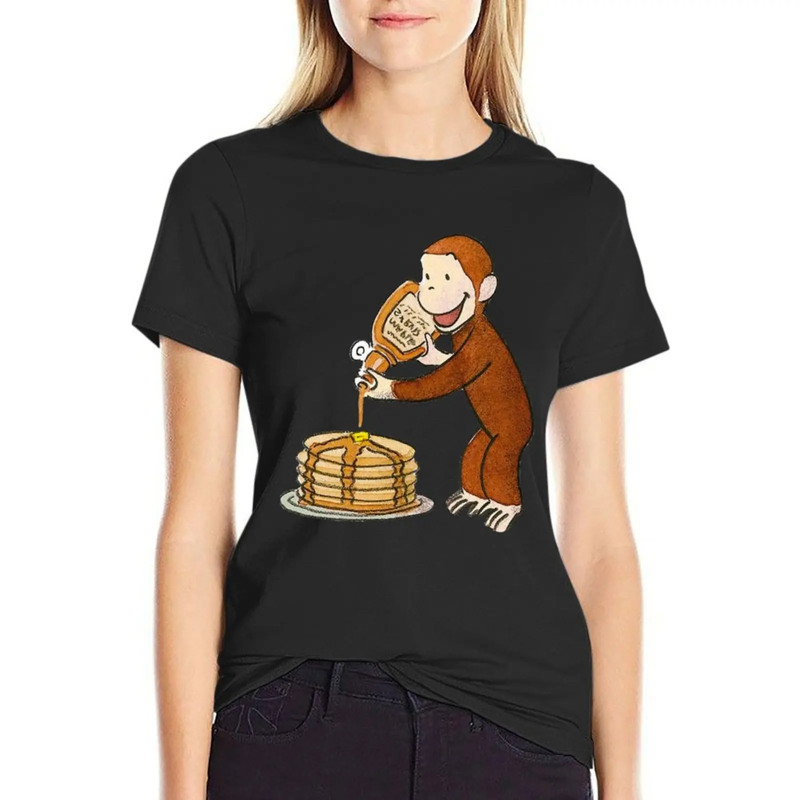 Curious George making pancakes T-Shirt quick drying customs design your own new edition Womens clothing