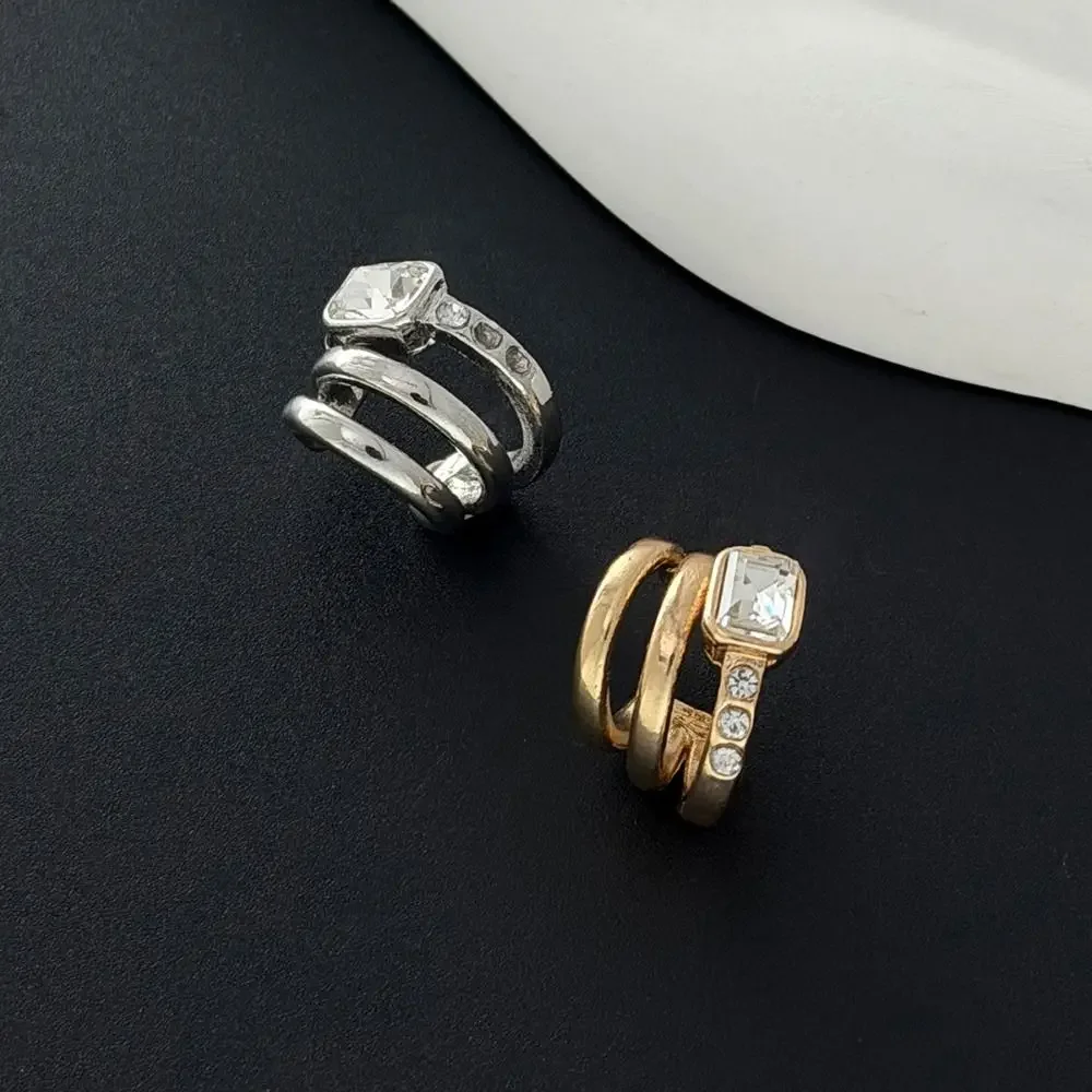 Multi-Layer C-shaped Ear Clip Silver Golded Square Zircon Stud Earrings Irregular Shape Minimalism Rhinestone Earrings Travel