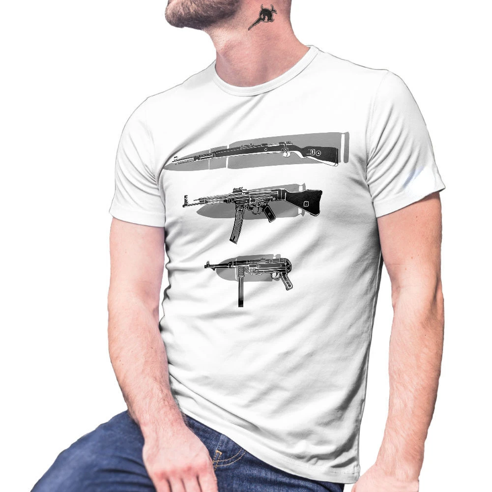 

MP40 Submachine Gun Carabiner 98K STGW 44 Assault Rifle T-Shirt 100% Cotton O-Neck Short Sleeve Summer Casual Mens T-shirt