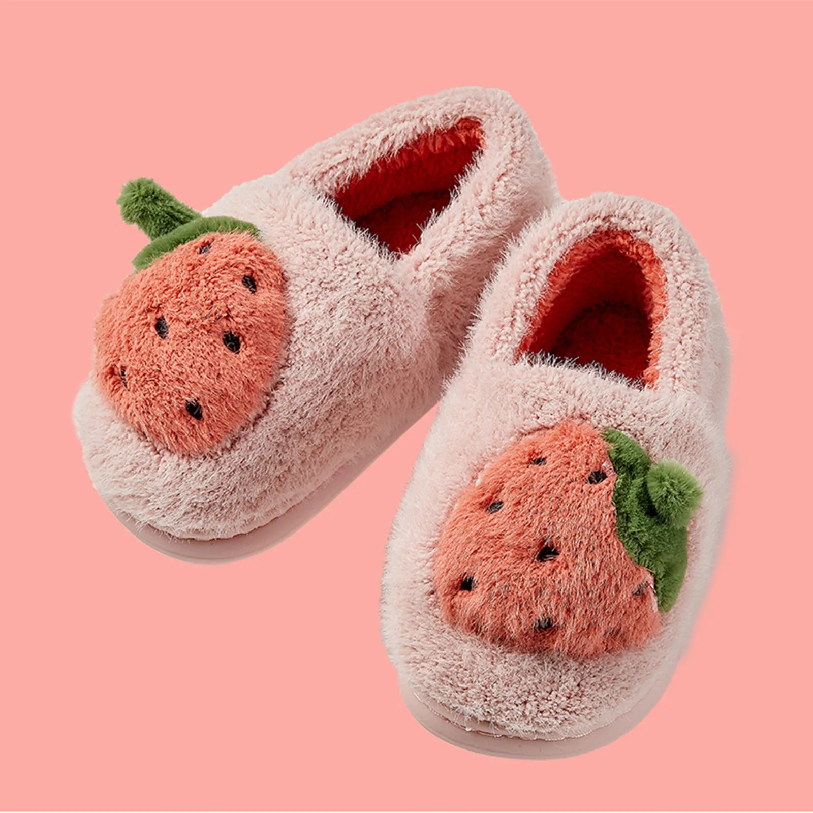 New Children Cotton Slippers Winter Kid Indoor Slippers Cute Fruit Home Plush Slippers Soft Sole Warm Winter Slippers Flat Shoes