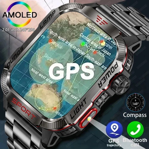 Nuevo reloj inteligente militar profesional para exteriores, linterna para hombres, brújula, rastreador de deporte al aire libre resistente al agua, llamada Bluetooth, reloj inteligente