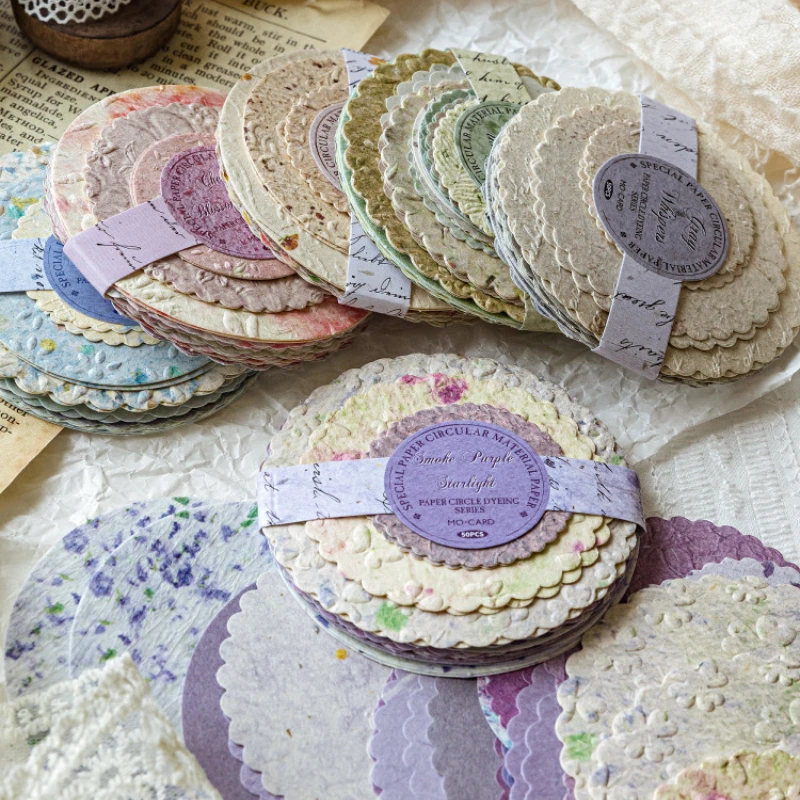 

50pcs paper between round piece series letterpress round material paper handbook collage DIY photo frame phone case notebook