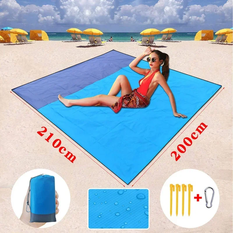 

Large Waterproof Beach Mat 200x210cm Sand-free Pad Lightweight Picnic Mattress with Wind-proof Pegs for Travel Hiking