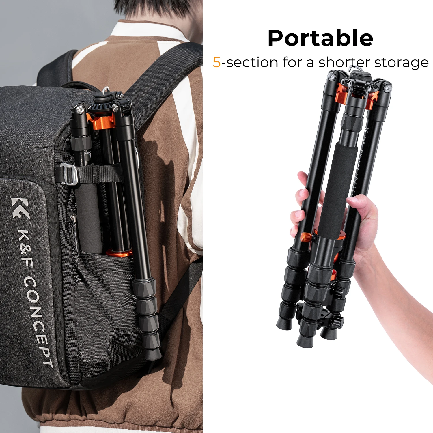 K&F CONCEPT 67インチ/1.7m アルミニウムビデオカメラ三脚 横方向センターコラム 22ポンド/10kg 耐荷重 キヤノン ニコン ソニー DSLR用