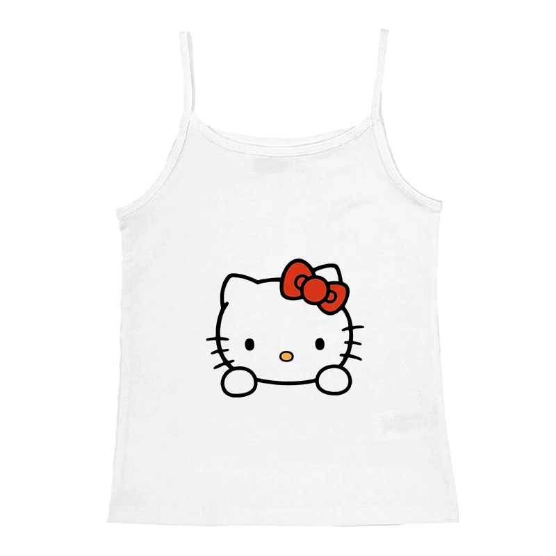 2000s Y2k Tops With Suspenders Female Clothing Sanrio Hello Kitty Y2k Vintage Top Tee Women Aesthetic Crop Top Sexy Summer Emo