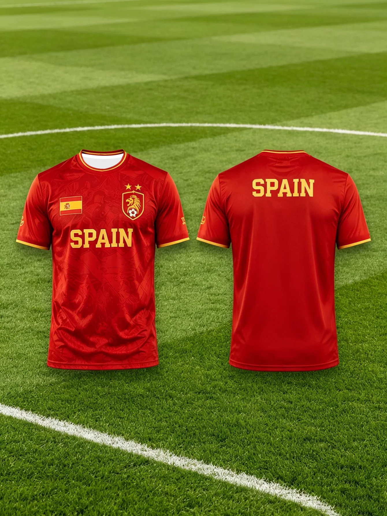 Men's sports and leisure football suit SPAIN letter printed short sleeved T-shirt