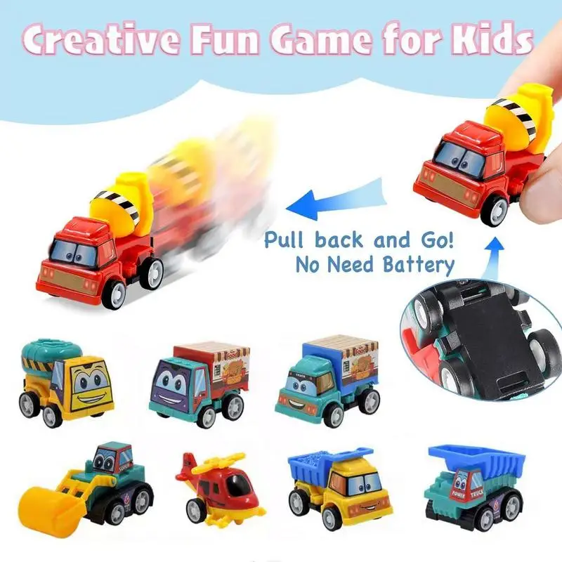Filled Easter Eggs with Toys Toddler Easter Eggs Hunt Toddler Pull Back Construction Vehicle Cartoon Car for Kids Aged 3-8 Years