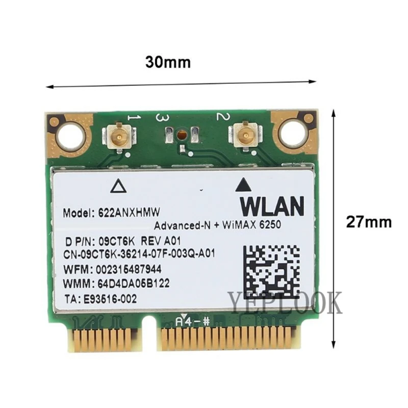 미니 PCIe 하프 무선 네트워크 카드, 와이파이 카드, 6250AN 622ANXHMW Advanced-N WiMAX 6250, 300Mbps 듀얼 밴드 2.4G/5G 802.11a/b/g/n