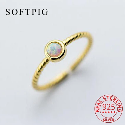 SOFTPIG Real 925 Sterling Silver Opal Round Adjustable Ring for Fashion Women Geometric Fine Jewelry Minimalist Accessories