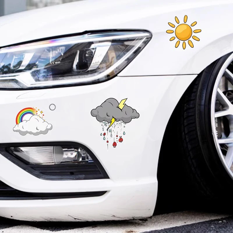 

Joyful Rainbow Car Decals - Waterproof Vinyl Cloud Sun Stickers for Universal Auto Fit - Retro Boho Auto Decor