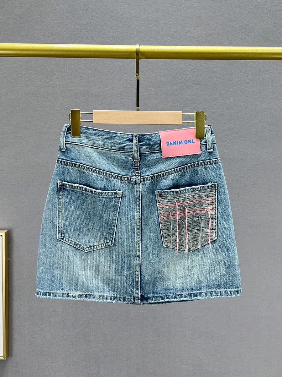 

High Waist Slimming Denim Skirt Women's Faion Spring Summer Anti-Light Wrap around Skirt Cotton Polyester Blend