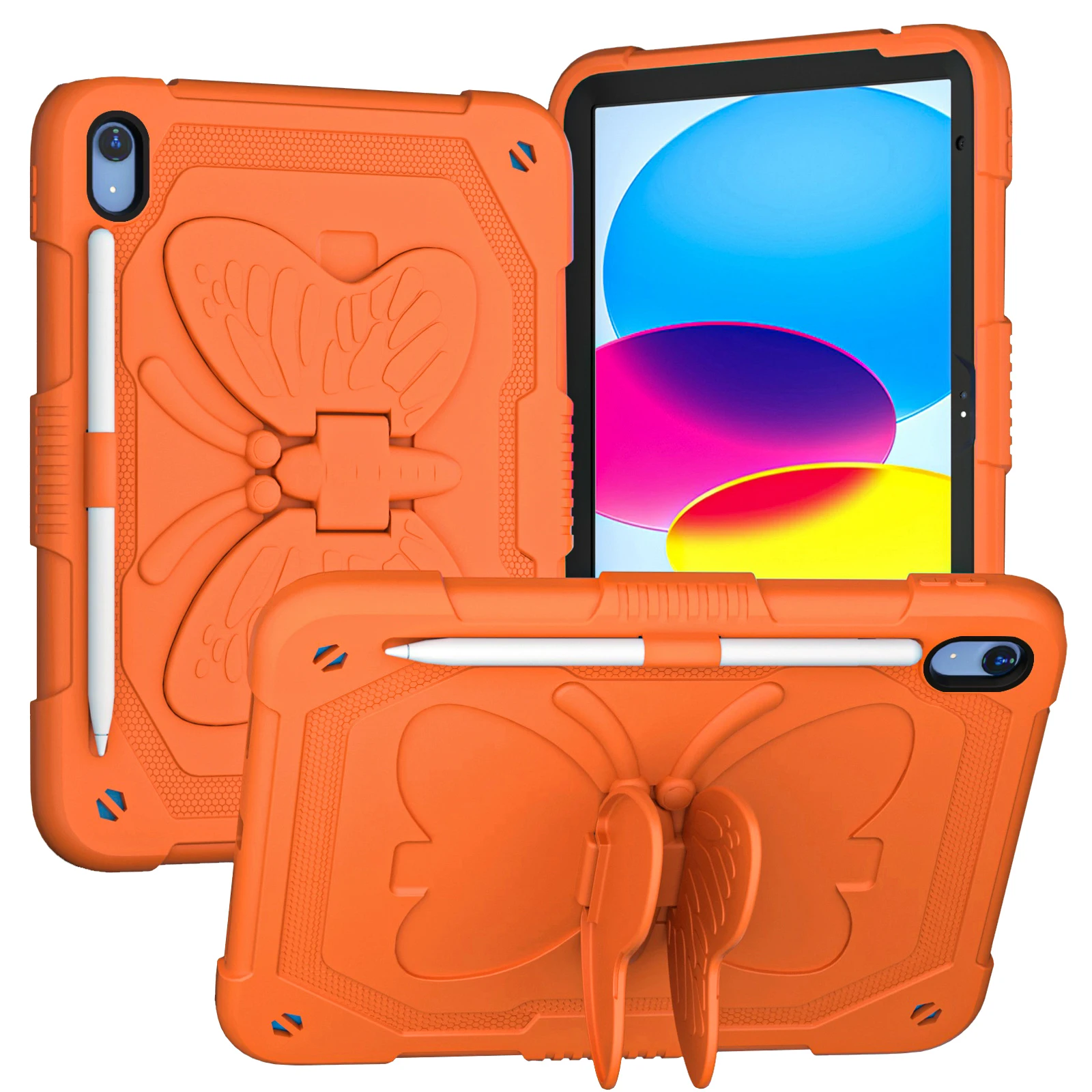 

Kids Funda Case For iPad 10.9 2022 10th Gen Model A2757 A2777 A2696 Butterfly Stand Cover Shockproof PC+Silicone Pure Color Capa