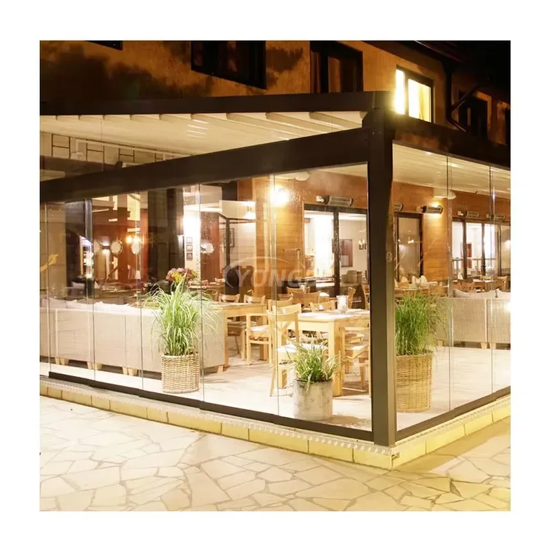 Retractable Pergola for Backyard Electronic Canopy Roof Awning Bioclimatic Aluminum Pergola with Glass Door and Window