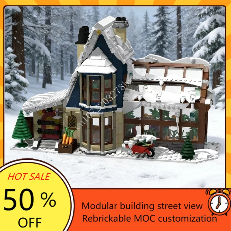 Custom 1423PCS Winter Village Greenhouse Modular MOC Creative Street View Puzzle Architecture Assembly Model Toy Gift