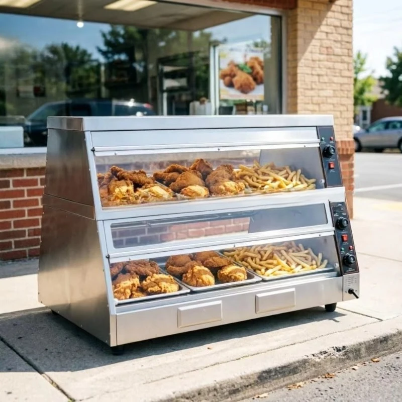 2-Tier Display Warmer for Bakery, Convenience Store & Business Catering Fried Chicken Pizza Hot Food Holding Cabinet px