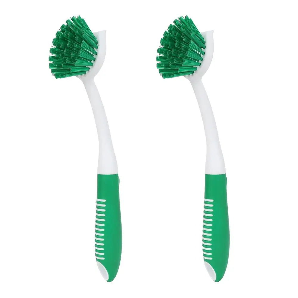 Dish Brush with Handle, 2 Pack Scrub Brushes with Built-in Scraper for Cleaning Kitchen, Pots, Pans and Sink, Scrubber Washin