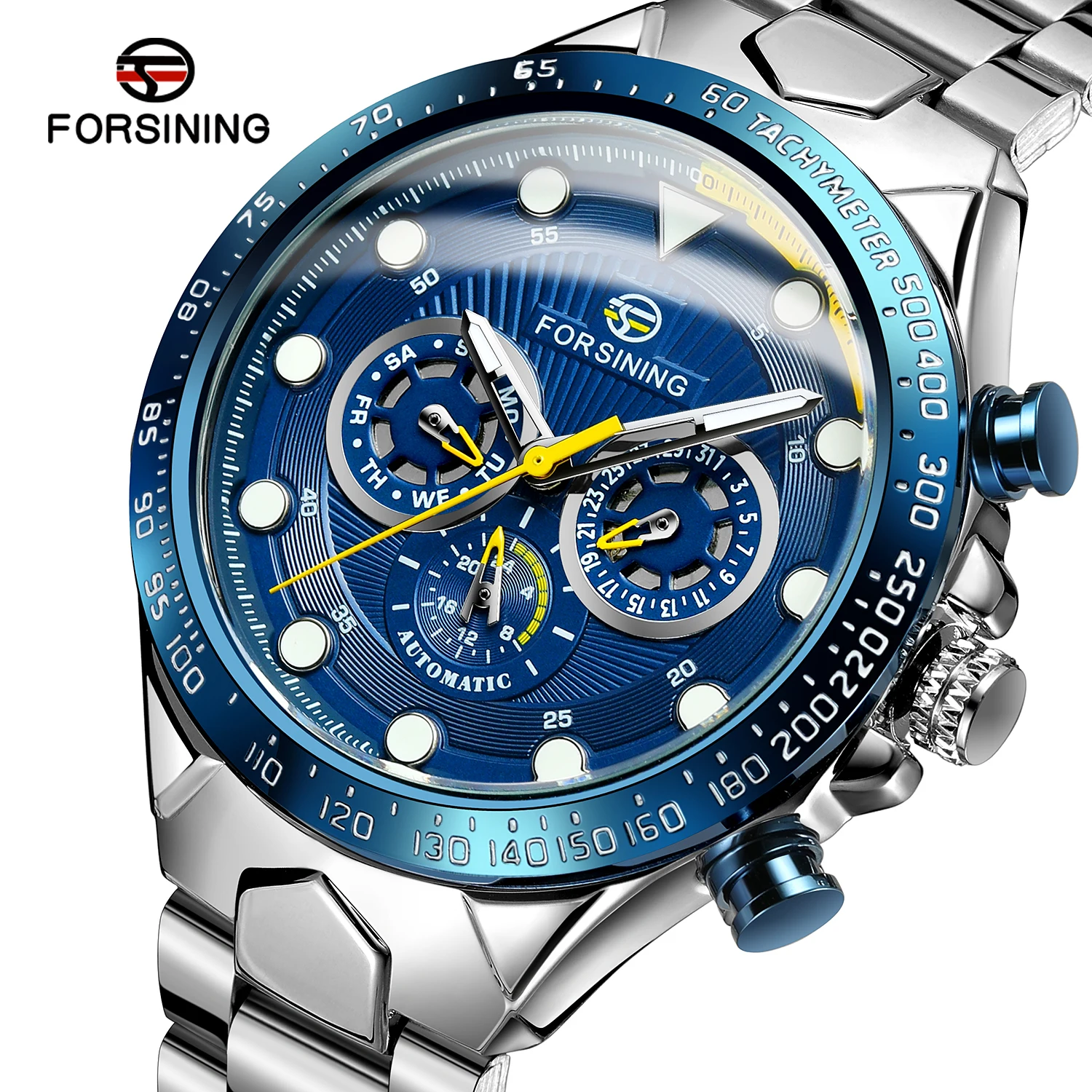 FORSINING 2025 New Cool Sporty Men's Multi-functional Watches Automatic Mechanical Calendar Week Steel Top Luxury Classic Clock
