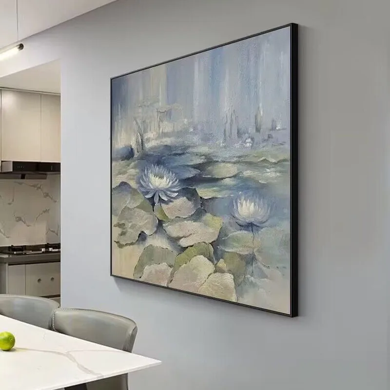 Light Luxury Abstract Lotus Pond Pure Hand Drawn Oil Painting Lotus Flower For Home Decoration Bedroom Dining Room Living Room image 2