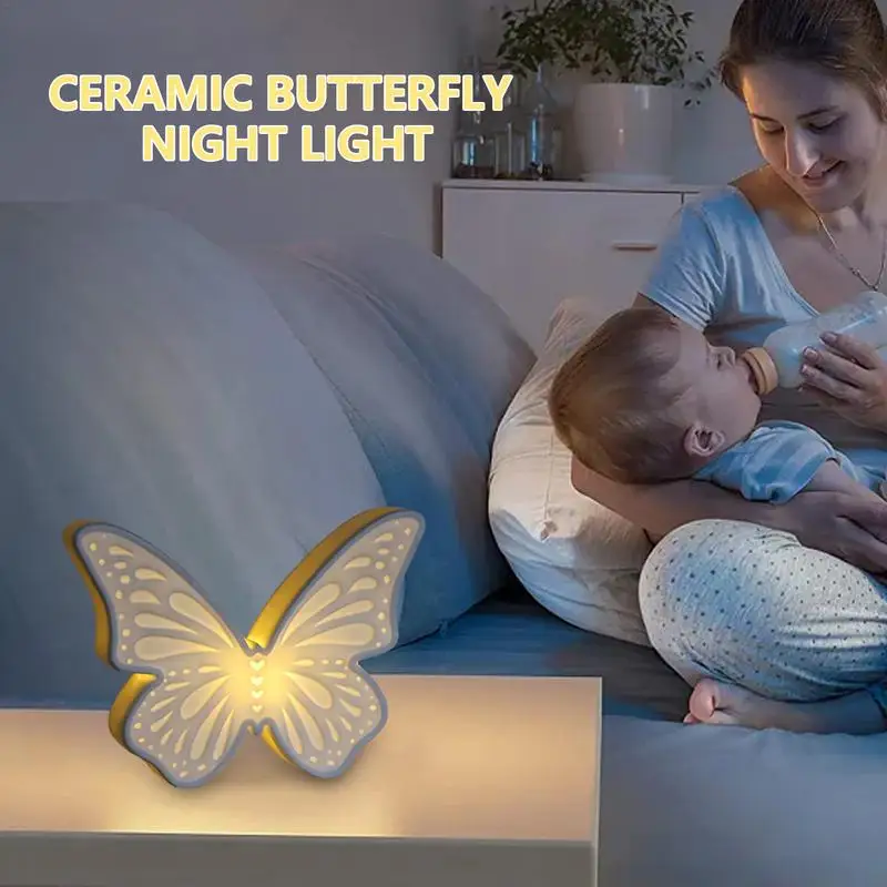 Bedside Tabletop Lamps Ceramic LED Desktop Butterfly Light Bedroom Table Lamp Indoor Butterfly Night Light For Desktop Bedroom