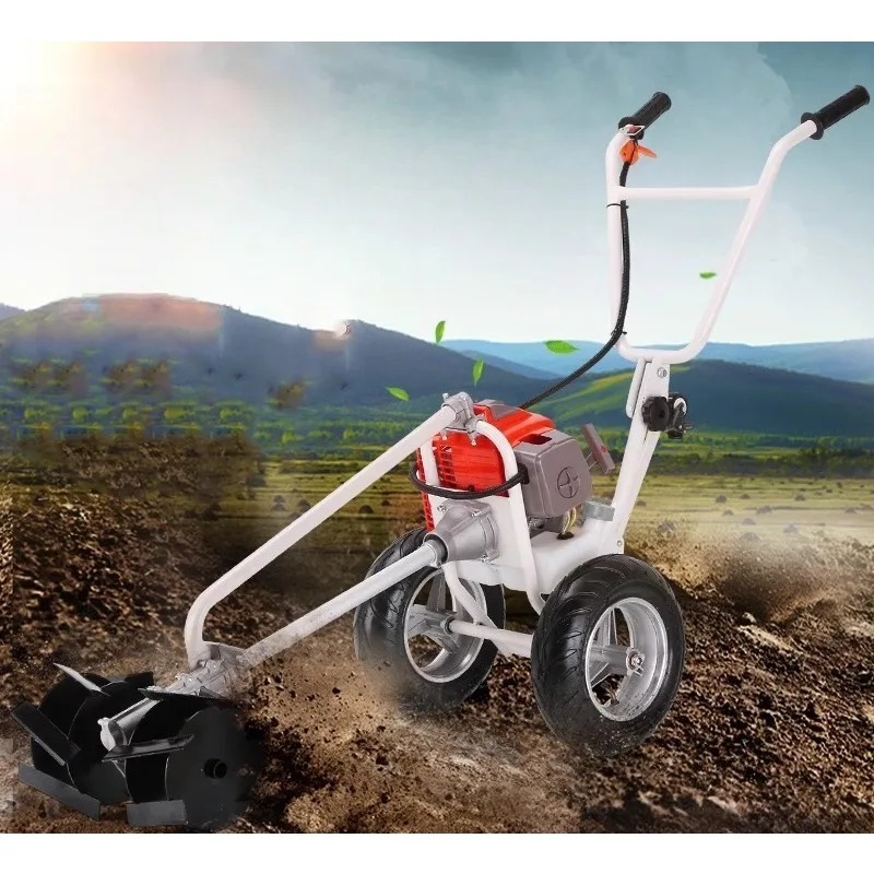 Mesin pemotong rumput yang didorong dengan tangan weeder multi-fungsi weeder mikro-tilage kebun pertanian anakan tarik tangan