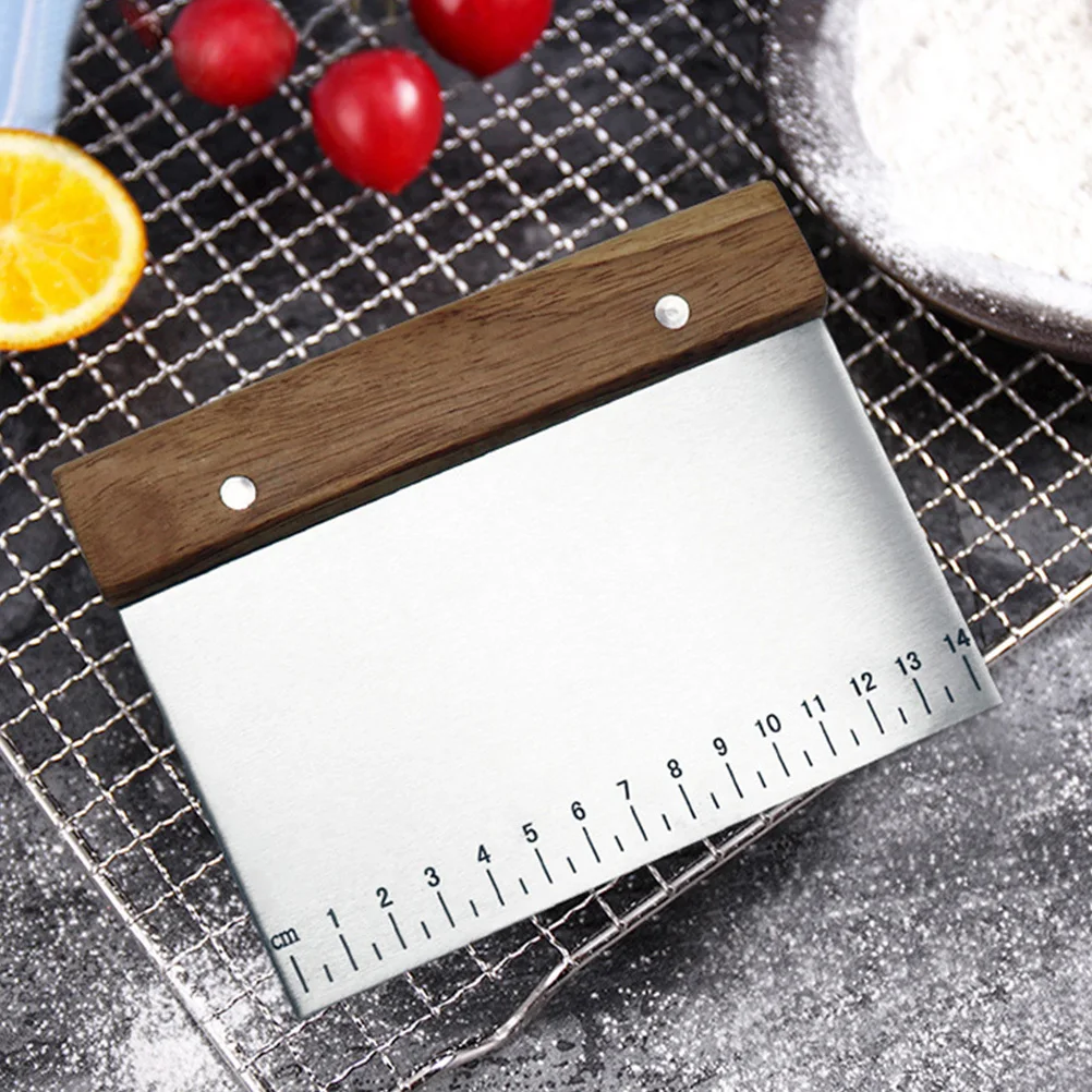 

2 pcs Stainless Steel Baking Scraper With Scale Wooden Handle Heat Resistant Dough Cutter For Pizza Baking Tool Kitchen Barware