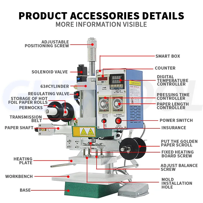 Fully Automatic Paper Hot Stamping Machine Pneumatic Bronzing Machine For PVC Leather Embossing 10x13cm Hot Pressing Area