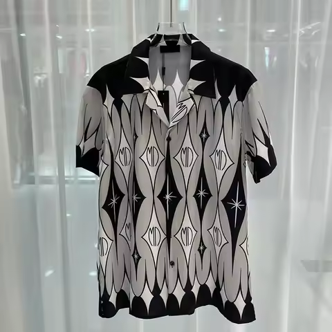 Luxury Royal Patchwork Shirts Designer Clothes Men Casual Short Sleeve Digital Printing Social Party Shirts Camisa Casual Hombre