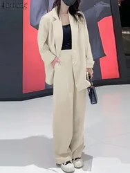 ZANZEA-conjunto coreano de 2 piezas para mujer, chaqueta de manga larga y pantalones largos de cintura alta, moda de otoño, 2023