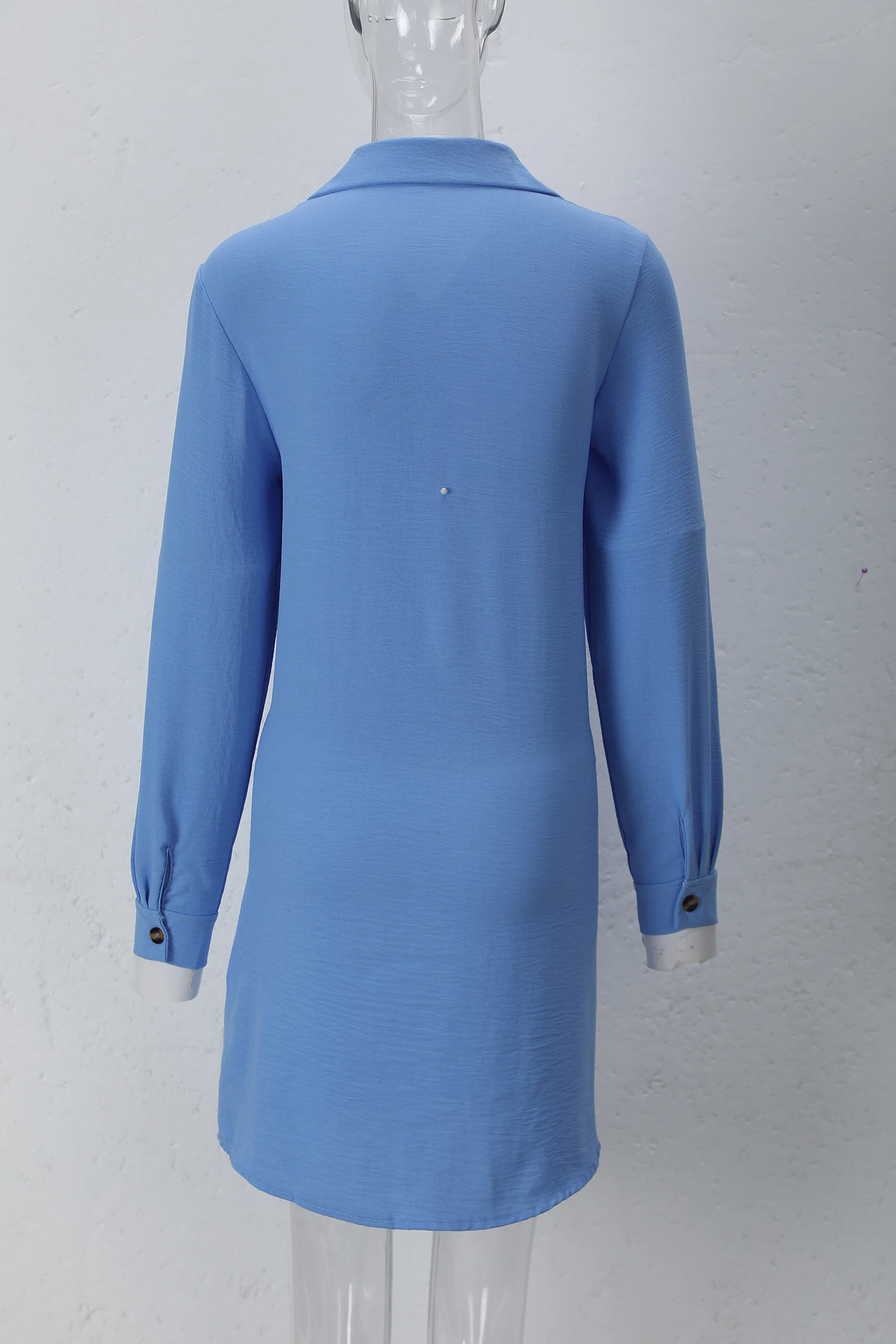 Frühling Sommer Damen Hemdkleid mit Umlegekragen, Locker Geschnittenes Übergroßes Midi-Kleid mit Knopfleiste und Seitentaschen, Lässiges Strandkleid – Detail 35