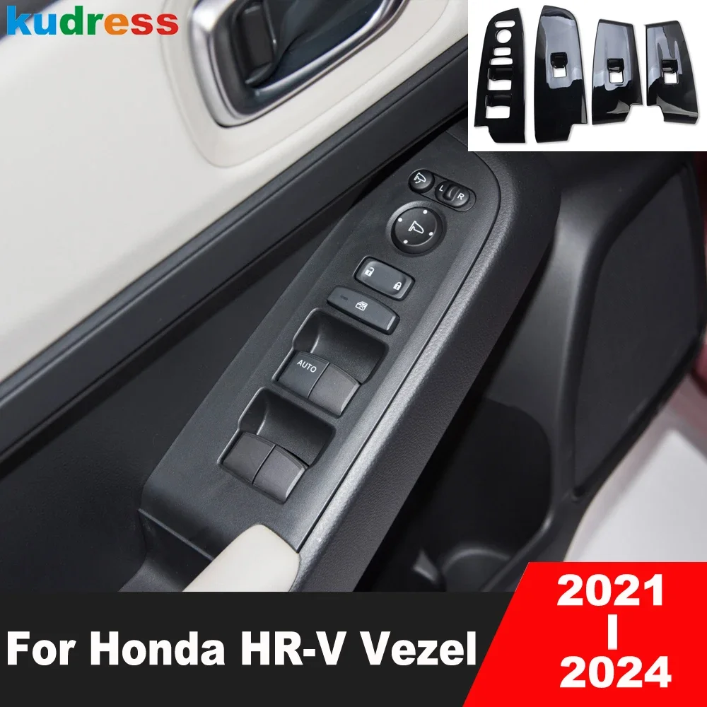 

Для Honda HR-V Vezel 2021 2022 2023 2024 черный автомобильный внутренний переключатель подъема окна двери, кнопка панели, отделка, аксессуары для интерьера