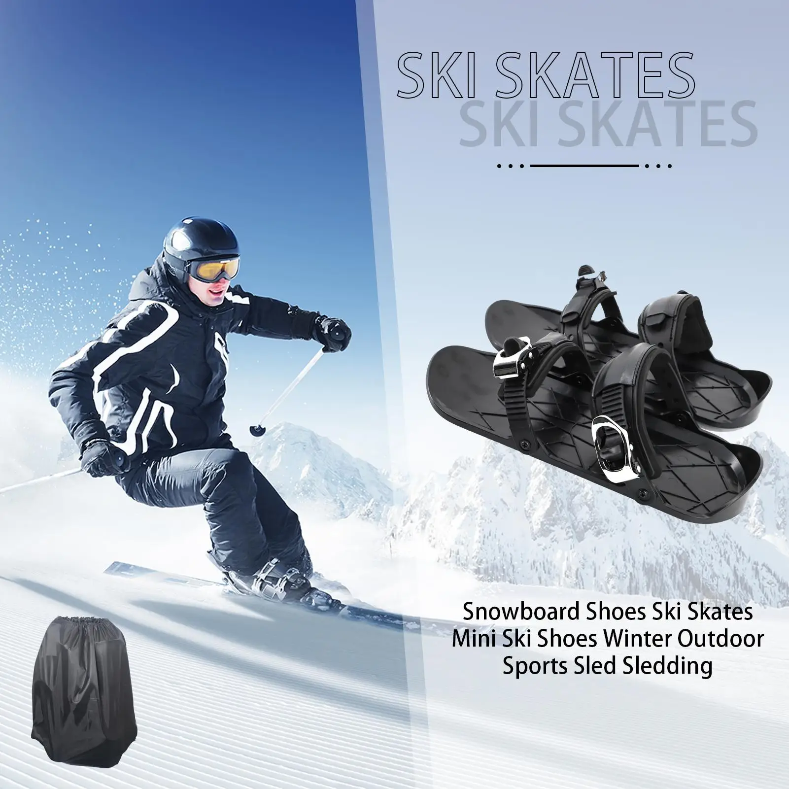 

Adults Short Shoe Snowblades Short Ski Skates Skis Boots Skiboards Adjuatable Portable for Winter Outdoor Sports Snow Board