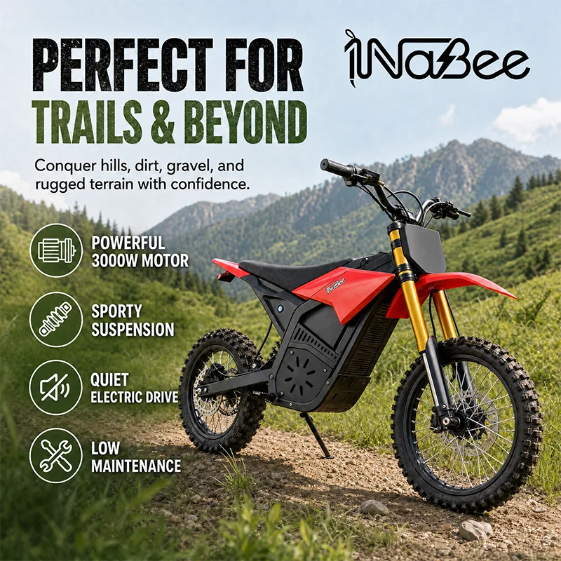 1NaBee STK-01 3000W Peak Electric Off-road Motorcycle 60V 20.8AH Hydraulic Brakes IPX5 Waterproof Dirt Bike for  Adult Riders