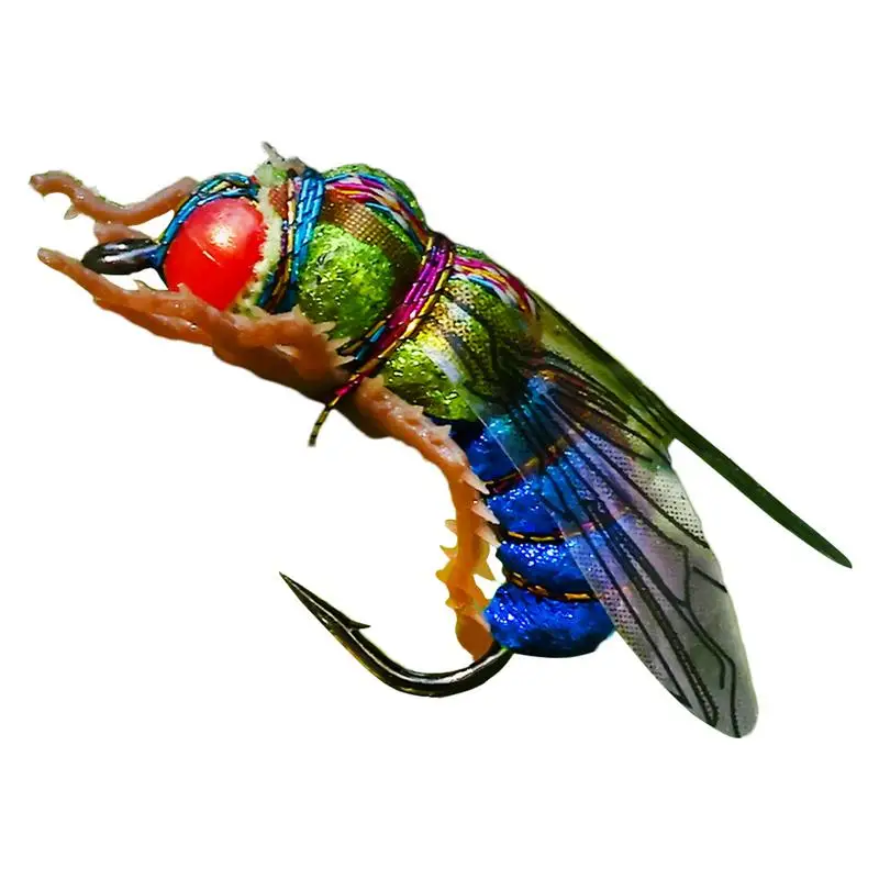 Fly Fishing Bait Soft Simulated Fly Fishing Bait High-Carbon Steel Fishing Tackles for Bass Horse Mouth Warping Green Bit Tilapi