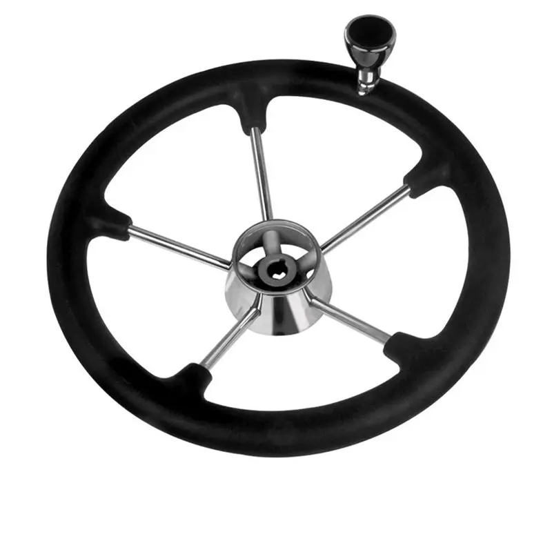 【Top Sale !!】Boat 13.5 Inch 5 Spoke Steering Wheel In Stainless Steel With Knob For Marine Yacht Control Wheel