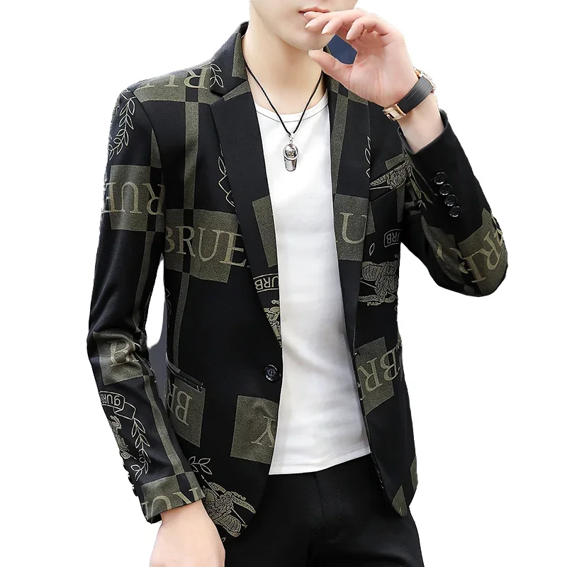 Men's Thin Suit Spring Summer Fashion Personalized Print Business Casual Formal Wear Commuter Office Comfortable Work Clothes