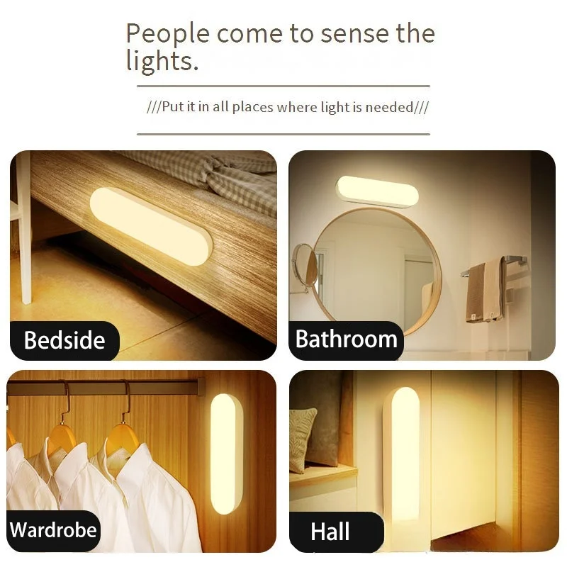 Human Motion Sensor LED Night Light USB Rechargeable Household Automatic Sound Control Breastfeeding Bedroom Hallway Wall Lamp